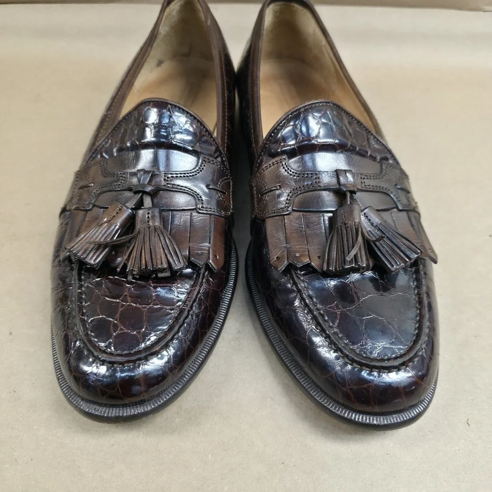 Johnston Murphy (8.5 M) Italy Tassel Kilt Loafers Brown Croc Print Men's Shoes